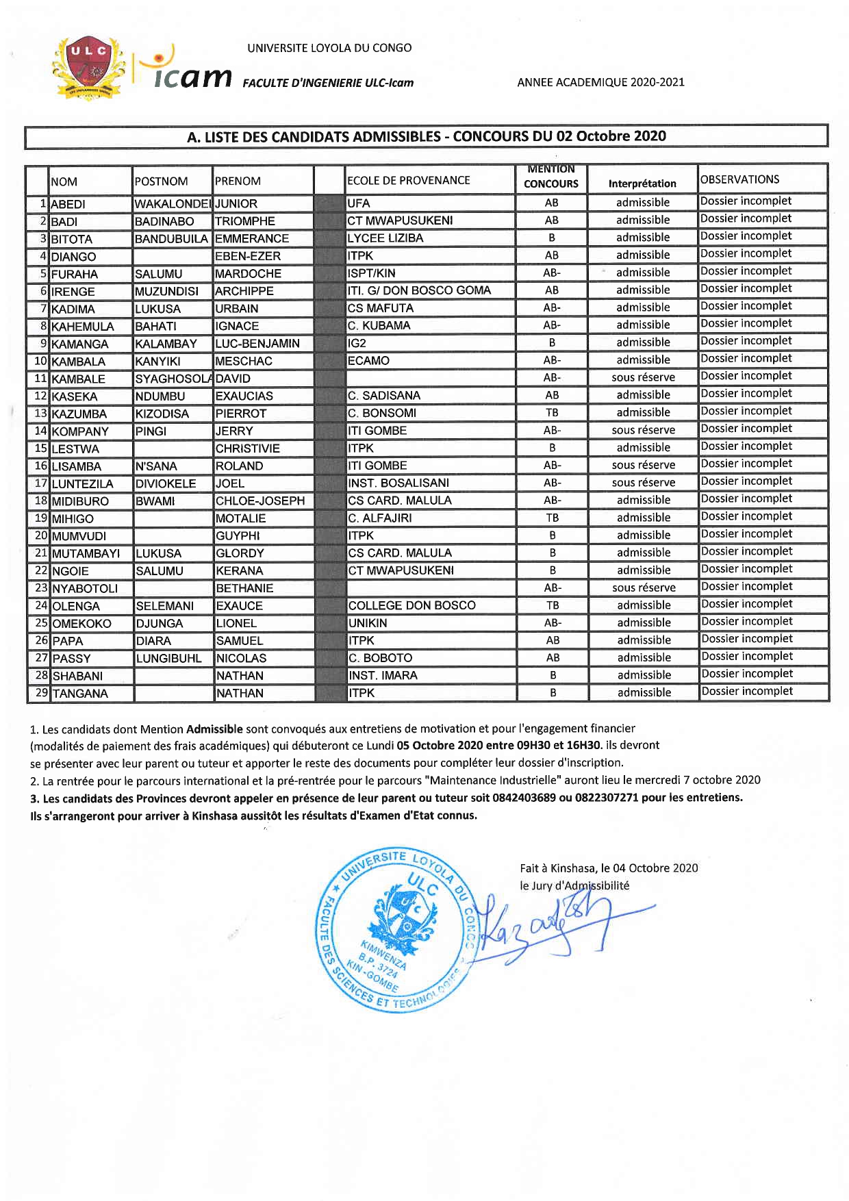 Résultat Concours ULCIcam